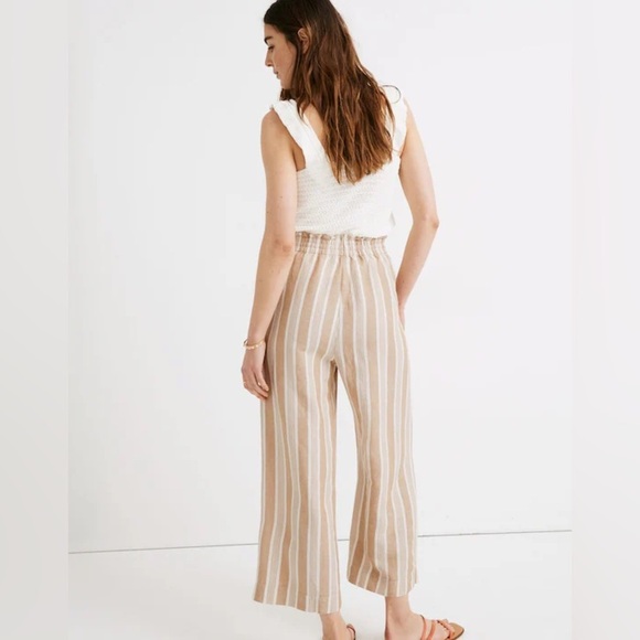 Madewell Women’s Smocked Huston Pull-On Crop Pants in Brown Stripe - Small - Picture 10 of 11